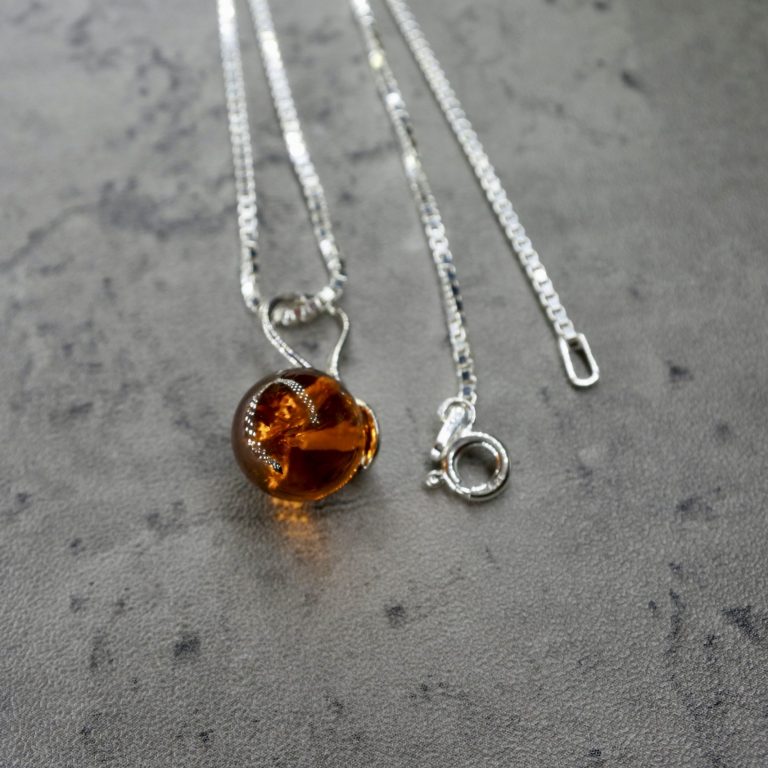Amber globus stone silver